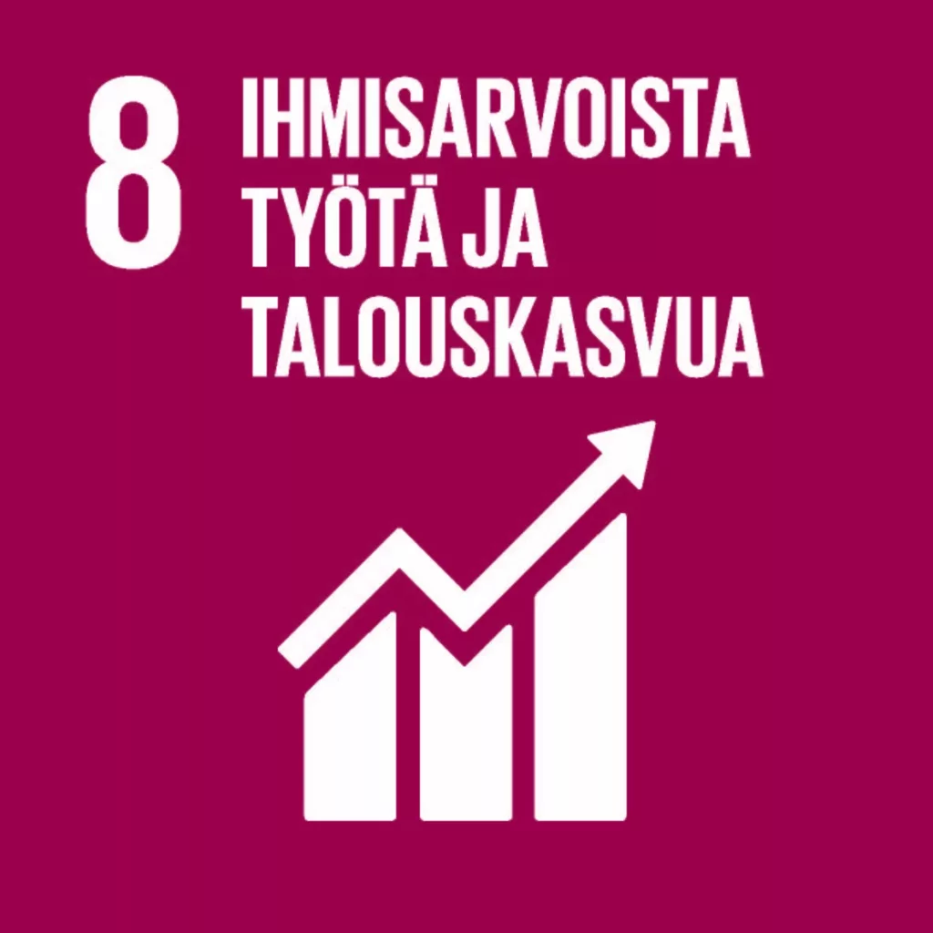 Palta Kestävän kehityksen tavoite 8: Ihmisarvoista työtä ja talouskasvua.